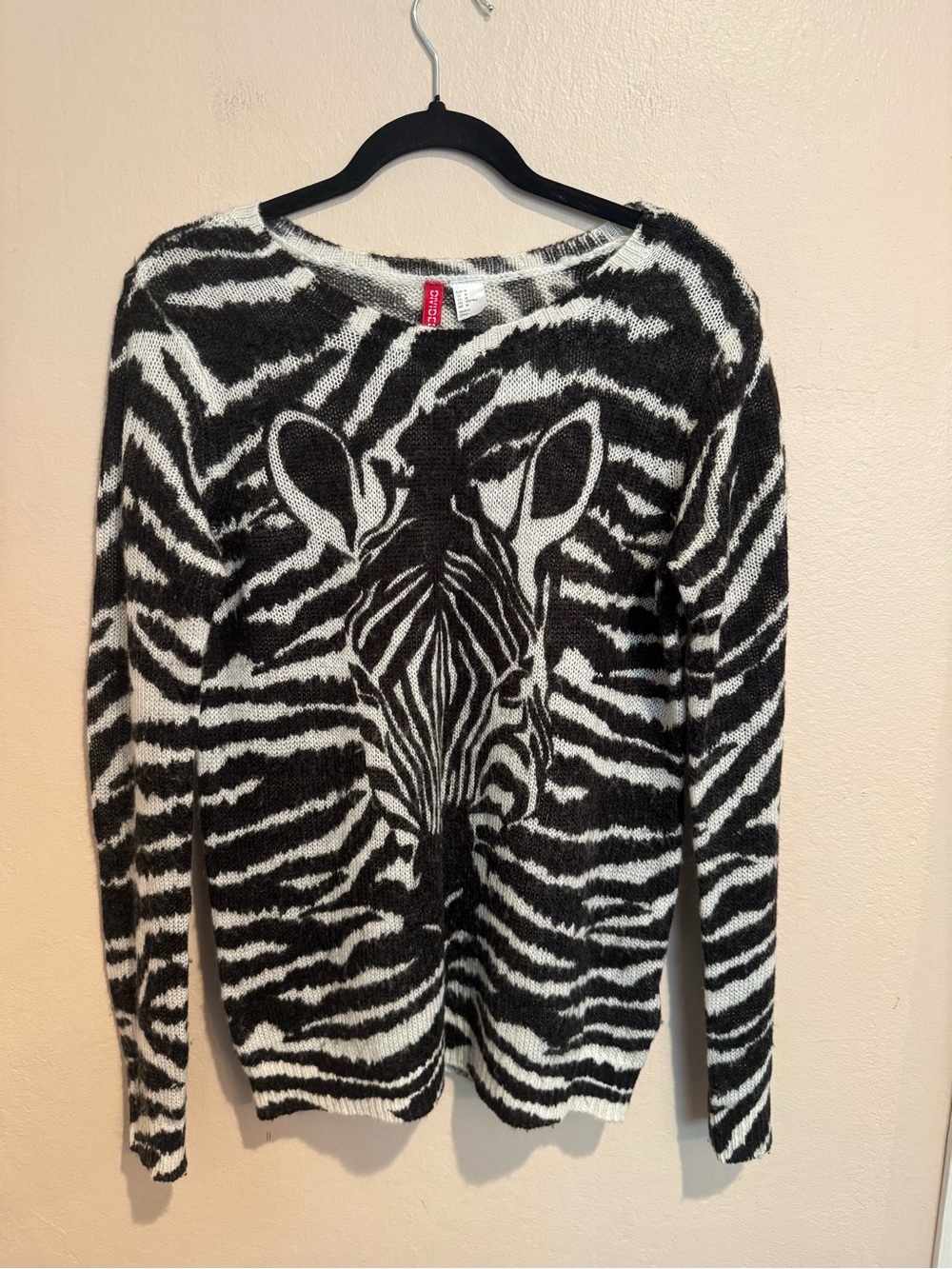 Bold Black and White Zebra Animal-Print Knit Sweater